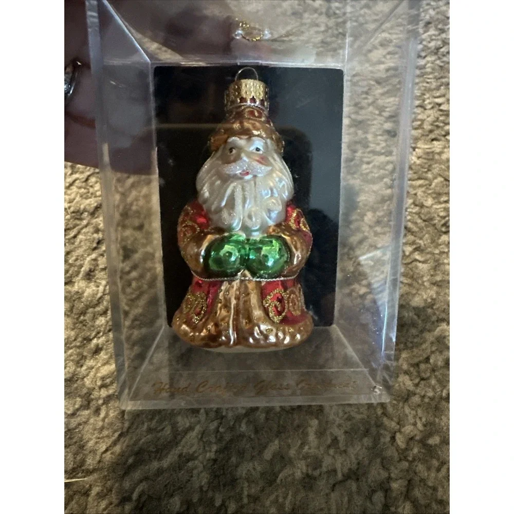 Designers Studio Glass Santa Claus Ornament Christmas Hand Painted